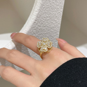 Anillos Antiestrés de Trébol de Cuatro Hojas con Incrustaciones de Cobre y Circonio, Giratorios, para Mujer, Joyería Estética de Boutique, Regalo - Product Image 4