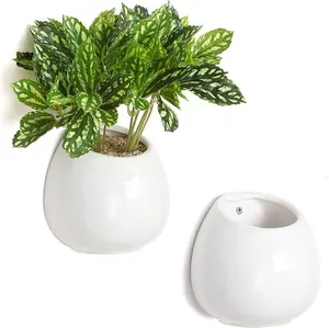 Suporte de plantas para pendurar na parede, 4 polegadas, plantador de cerâmica redondo, suporte de plantas, decorativo, vaso de flores, conjunto de 3 potes