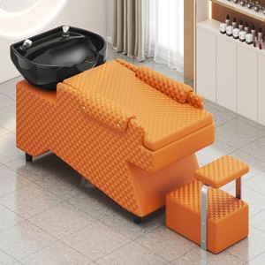 Full <b>Recline</b> Shampoo Bed Classic Upholstered with Footrest Ceramic Basin Hair Wash Bed Barber Salon Furniture - Product Image 2