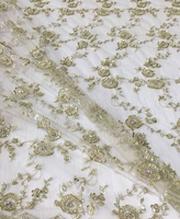 Tela de Encaje Tejida con Cuentas Doradas, Diseño Nuevo, para Vestidos de Novia y Bolsos, Resistente a la Contracción, Stock al por Mayor