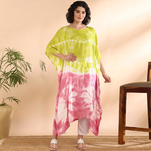 High Quality Designer Rayon <b>Kaftan</b> Tie Dyed <b>Summer</b> Daily Wear Regular Fit Sweetheart neck at Best Price by Supplier - Product Image 1