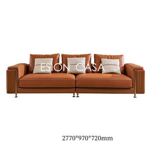 أريكة زاوية بتصميم ما بعد الحداثة مع شيزلونج، فخامة خفيفة، مصنوعة من الخشب الصلب والجلد، أريكة منحنية لغرفة المعيشة - Product Image 2