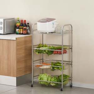 Chariot de cuisine OEM 4 niveaux en acier inoxydable, étagère de rangement mobile en métal pour fruits et légumes, organisateur de cuisine domestique - Product Image 3