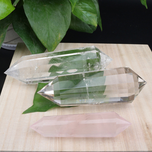 Points de Vogel en cristal de quartz à 24 facettes, 12 et 24 faces, en quartz clair et quartz rose - Product Image 3