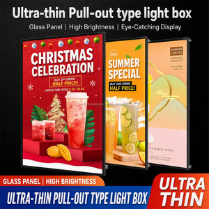 Ultra-thin LED pull-out light box indoor hanging tempered glass billboard luminous <b>display</b> <b>stand</b> poster advertising light box - Product Image 1
