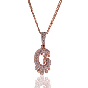 Oro rosa placcato Hiphop acqua goccia diamante impostazione <span class=keywords><strong>g</strong></span> <span class=keywords><strong>lettera</strong></span> ciondolo <span class=keywords><strong>collana</strong></span> numero di moda prodotto caldo - Product Image 2