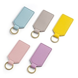 PU Leather Keychain Fashionable Simple square Leather Buckle Can Be Printed logo Leather Pendant Keyring