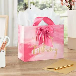 Sac cadeau moyen rose aquarelle joyeux anniversaire - Product Image 2
