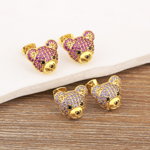 Bông tai đính đá QIKU hình gấu nhỏ dễ thương 8 màu, dành cho nữ, chất liệu đồng zircon, phụ kiện trang sức tinh tế, quà tặng sinh nhật - Product Image 3