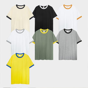 T-shirt da <span class=keywords><strong>uomo</strong></span> con logo personalizzato stile stile casual da <span class=keywords><strong>uomo</strong></span> in cotone bianco a contrasto con cuciture a <span class=keywords><strong>mezza</strong></span> <span class=keywords><strong>manica</strong></span> nera con top oversize - Product Image 1