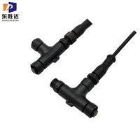 Connecteur en T en plastique 2 broches 3 voies industriel circulaire solide mâle femelle aviation IP67 étanche M12
