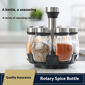Set di Portaspezie Rotante Multifunzionale per Cucina con 6 Bottiglie, Coperchi in Acciaio Inox e Materiale in <span class=keywords><strong>Vetro</strong></span> - Product Image 5