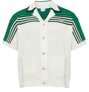 Custom Logo Knitted Top Knitwear Cotton Cardigan Button Up Fashion Summer Short Sleeves Men Crochet Shirt