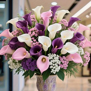 Ensemble de fleurs artificielles artisanales mixtes : Calla, Gypsophile, Roses en soie velours et perles pour décoration murale de mariage, maison, hôtel - Product Image 4