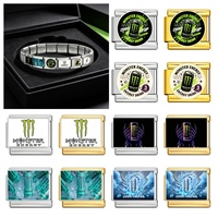 Bracelet à breloques italien Monster Energy en gros, 9 mm, en acier inoxydable, modules interchangeables DIY, bijoux de mode pour hommes et femmes