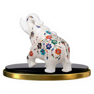 Handmade Handcrafted Polished White Marble Inlay <b>Elephant</b> Statue Semi Precious Stone Floral Pietra Dura Figurine Home <b>Decoration</b> - Product Image 3