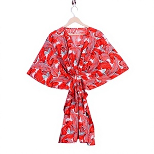 Robe Courte Indienne de Luxe en Coton pour Femme, Col en V, Coupe Moulante, Imprimée à la Main, Taille Naturelle, Écologique, Décontractée, Style Mumu, Idéale comme Cadeau - Product Image 1