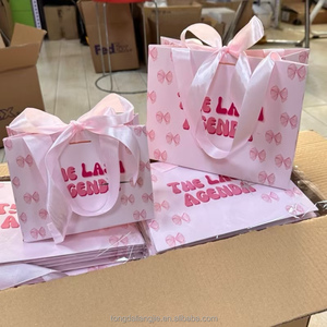 Moda tamaño personalizado colorido embalaje impreso logotipo cinta Favor pequeñas bolsas de regalo de papel con asas - Product Image 6