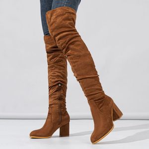 Bottes hautes au-dessus du genou pour femme, style féminin, fantaisie, élastiques, longues, taille 7,5 cm - Product Image 3