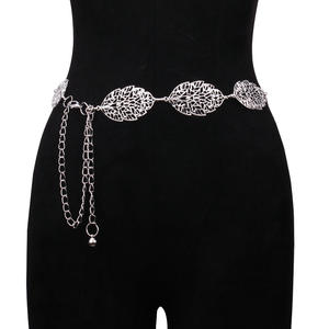Cadena de cintura de metal con decoración de hojas para mujer, cadena corporal de moda, accesorio de vestir delgado de aleación de zinc, uso diario, color plateado - Product Image 4