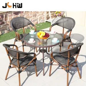 Outdoor Furniture French Style Bamboo Looking Aluminum Rattan Bistro Dining Table Chair Patio Furniture Garden Chair