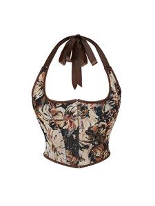 Top Halter Estilo Pintura al Óleo con Diseño de Espina de Pescado, Corsé Reductor de Cintura, Sin Tirantes, Prenda Exterior Delgada, <span class=keywords><strong>Ropa</strong></span> de <span class=keywords><strong>Yoga</strong></span>, Nylon + Spandex - Product Image 1