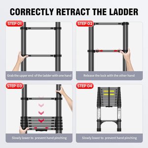 Escalera telescópica de aluminio de alta resistencia de 12.5 pies, capacidad de 330 lb, peldaños antideslizantes, acceso seguro al ático, renovación del techo del hogar - Product Image 3