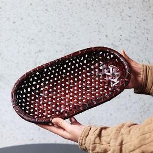 July 7th Bamboo Storage Tray Oval Lacquered Multifunctional Desktop Organizer For Tea Utensils And Fruit - Product Image 1