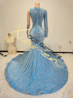 Robes de soirée scintillantes à une manche Ocstrade pour filles noires, robe de bal américaine, robe de bal longue bleue 2025, élégante