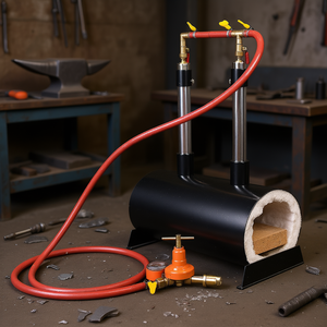 Horno de Propano Negro de Gran Capacidad con Doble Quemador para Herradores, Horno Ovalado para Forja de Cuchillos y Maquinaria Metálica - Product Image 2