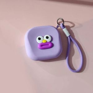 Funny Face Square Silicone Mini Storage Bag, Portable Zipper Earphone Coin PurseWith <b>Braided</b> Rope - Product Image 3
