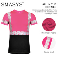 T-shirt de sécurité réfléchissant haute visibilité pour femmes SMASYS avec logo personnalisé, ANSI/ISEA 107, manches courtes, tissu Bird Eye, vente en gros