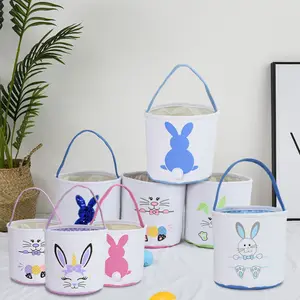 2023 Easter Tote Bunny Eieren Zakken Voor Party Kids Ronde Bodem Kant Konijn Mand Easter Decoratie