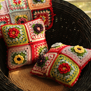 Y-F 34*34 Bohème Vintage Crochet Granny Place <span class=keywords><strong>Hippie</strong></span> Décoratif Fleur Coussin Throw Canapé Taie d'oreiller - Product Image 1