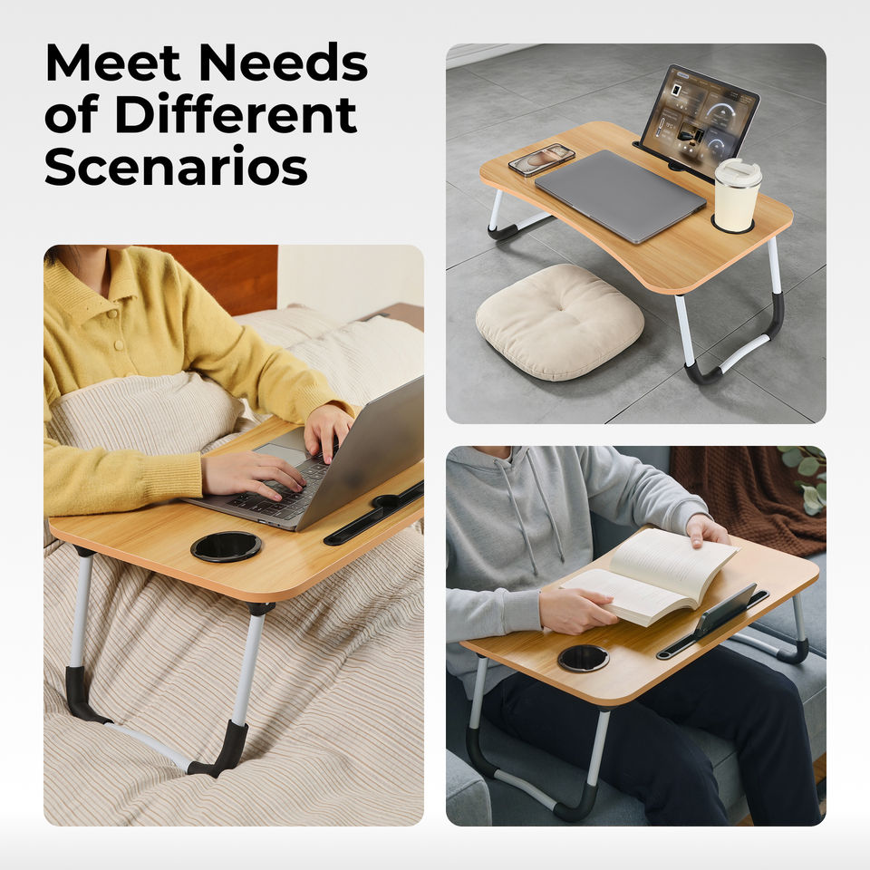 Foldable Laptop Table for Bed with Cup Holder Device Storage Slot ...