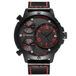 Unique Curren 8262 Men Watches With Calendar Leather Strap Multiple Time Zones Sport Male Watch Set