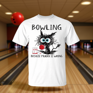 Camiseta unisex con estampado de gato jugando al bolos, porque matar es malo, talla para adultos S M L XL XXL - Product Image 3