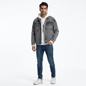 Hot Sale Men's Plus Size Vintage Oversized Black <b>Denim</b> <b>Jacket</b> Windproof Flap Pocket Drop Shoulder 100% Cotton Front Finer - Product Image 1