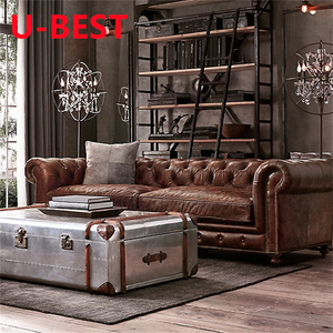U-BEST Customized Retro Living Room Genuine Leather Chesterfield Corner <strong>Sofa</strong> Set Synthetic Leather Industrial 2 Seater <strong>Sofa</strong>
