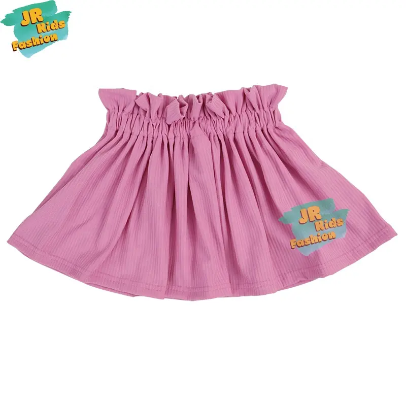 बुटीक छोटी लड़की मिनी स्कर्ट रिब निट फैब्रिक बच्चों के कपड़े ड्रेस स्कर्ट बेबी सॉलिड कलर रफ़ल स्कर्ट