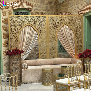 LEDA Wedding Decoration Modern Indoor Square Indian Wind Gold Metal Iron <b>Backdrop</b> with Patterns - Product Image 4