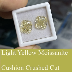 HQ GEMS Amarillo claro 5X5 -- 12X12mm 4 CTS Iced Crushed Cut Moissanite Fancy Vivied Yellow Cushion Diamond - Product Image 2