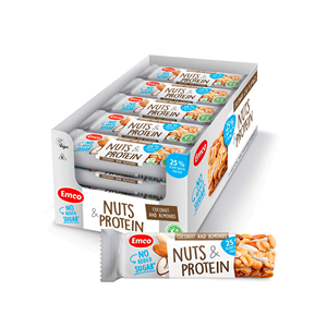 Barres de noix EMCO sans sucre ajouté, faibles en glucides, riches en protéines, à la noix de coco et aux amandes, 35g, texture ferme, collation pour l'heure du thé, remplacement de repas - Product Image 1