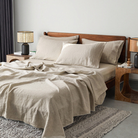 Parure de lit en lin et chanvre en gros, taille king, draps ajustés et plats, lin français, sauge, 100% lin européen