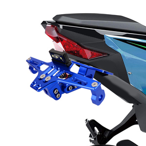 Soporte de <span class=keywords><strong>placa</strong></span> de matrícula de motocicleta azul con marco de luz LED soporte de luz de señal de giro de Moto CNC aluminio ajustable - Product Image 1