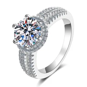 고급 보석 웨딩 밴드 영원한 약혼 Moissanite 라운드 컷 VVS Moissanite 반지 로듐 도금 925 스털링 실버 여성