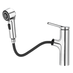 Robinet de lavabo de salle de bain moderne à poignée unique, mitigeur eau chaude et froide, avec douchette extractible, best-seller - Product Image 2