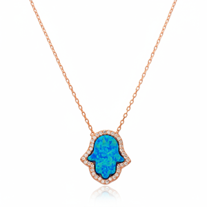 Turquoise <b>Opal</b> Stone Hamsa Charm <b>Necklace</b> Pendant Turkish Handmade Wholesale 925 Sterling Silver Jewelry - Product Image 2