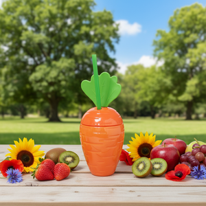 Carrot Shaped Eco-Friendly PS Tumbler for Kids Parties 15 Oz Capacity Lid Straw American Made Vietnam - Product Image 1
