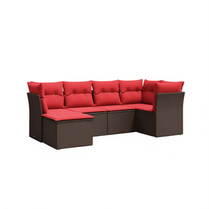 Ensemble de canapés de patio extérieur pour 6 personnes en polyrotin marron avec coussins, design contemporain et moderne - Product Image 1